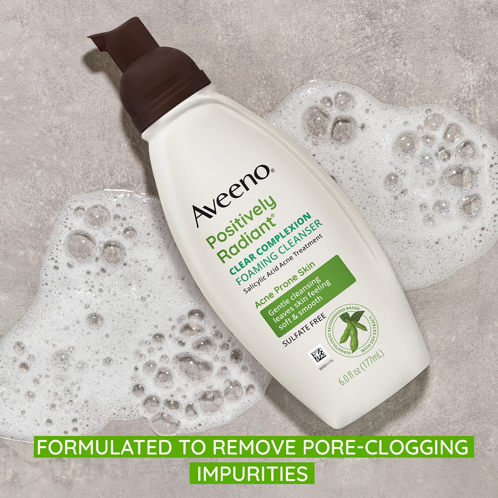 Aveeno Soy Extract ingredient close-up emphasizing gentle cleansing and tone support.