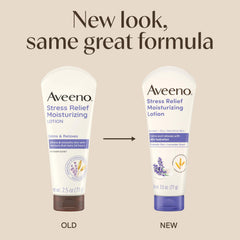 Aveeno Stress Relief Lotion lavender-dispense showing easy application and soothing aroma
