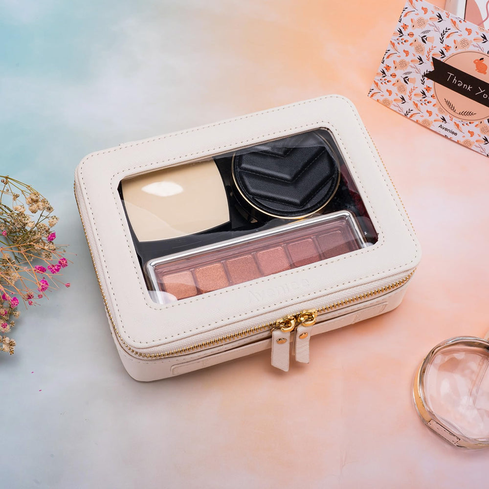 Aveniee Clear Makeup Bag shown in gift-ready packaging ideal for gifting.