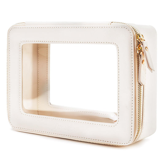Aveniee Clear Makeup Bag Organizer front view; sleek PU leather and durable travel design.