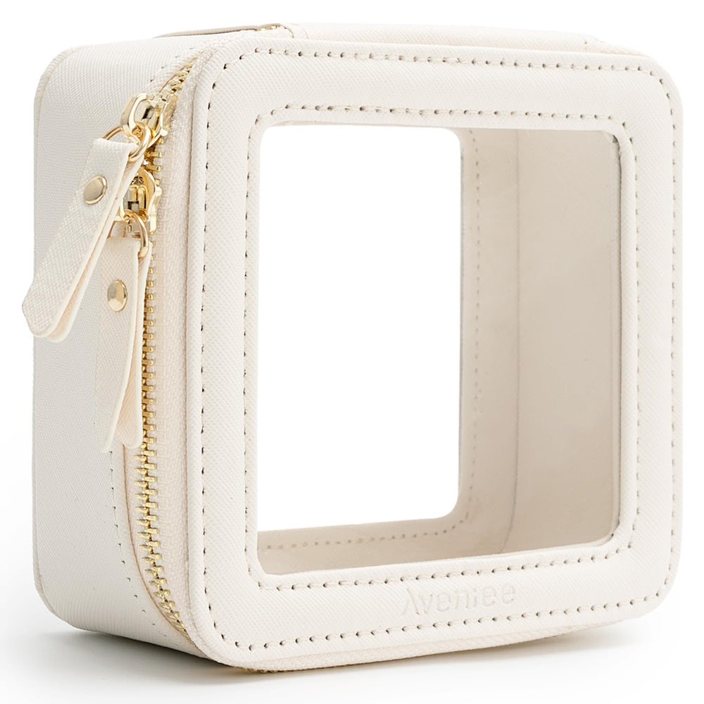 Aveniee Clear Makeup Bag Small with structured saffiano PU leather for durable, stylish storage