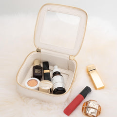 Aveniee clear bag stores daily essentials like foundation and lipstick