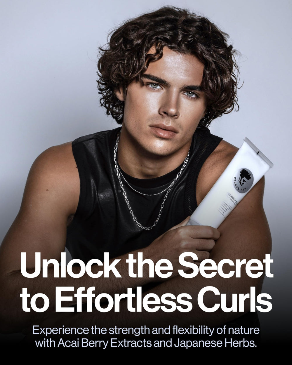 Avenue Man Curl Defining Cream bottle with ingredients card highlights natural extracts for curls