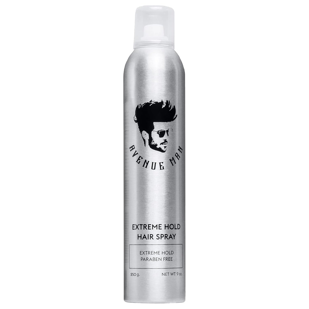 Avenue Man Extreme Hold hairspray bottle ready to style all day.