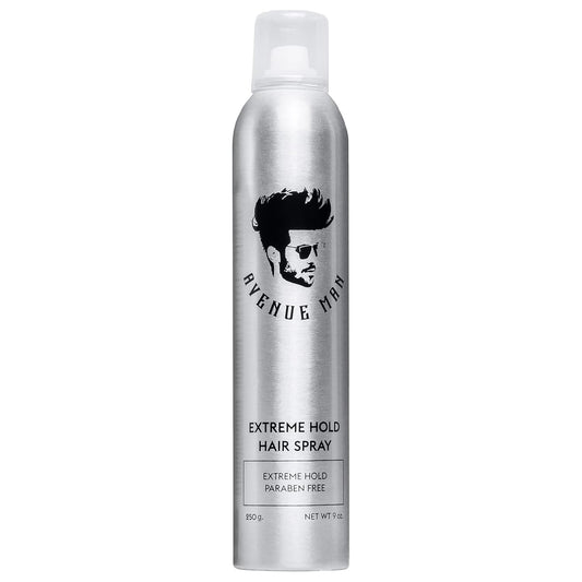 Avenue Man Extreme Hold hairspray bottle ready to style all day.