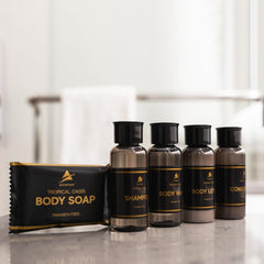 Avistar shampoo conditioner display pack helps quick restocking and guest prep.