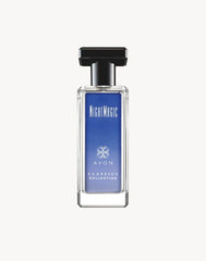 AVON Classics Night Magic bottle close-up on sleek travel-size packaging.