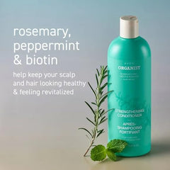 AVON Organist Rosemary Mint Strengthening Conditioner label closeup for product authenticity.