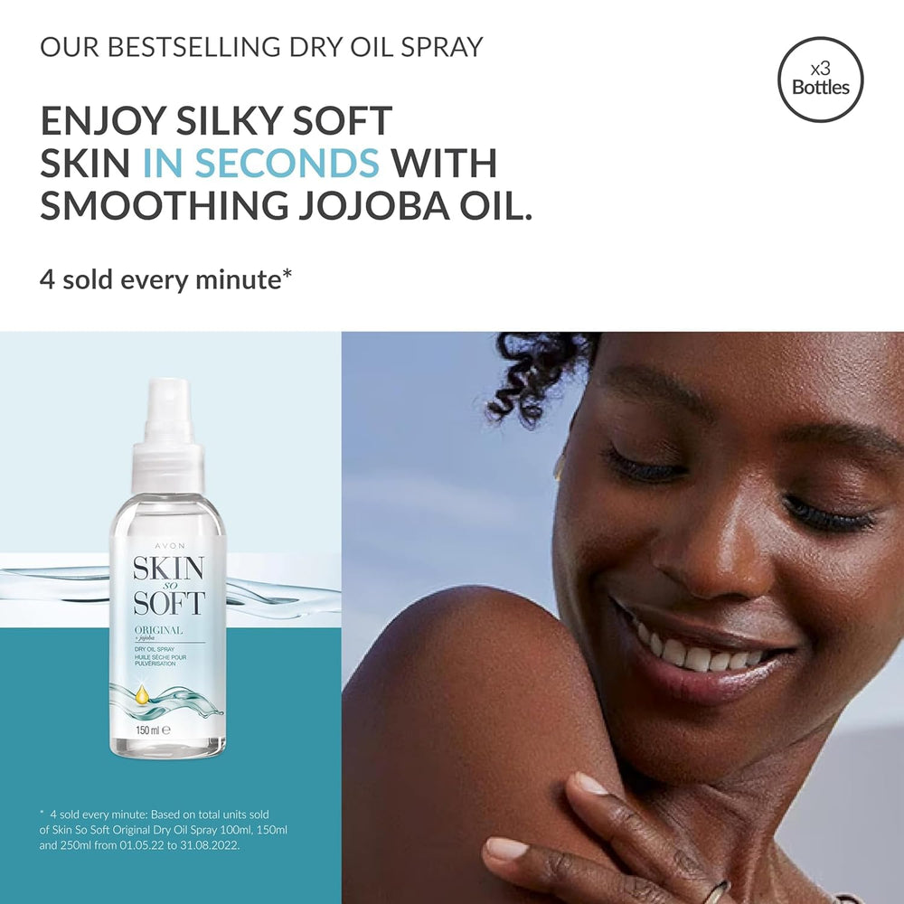 Close-up of spray mist highlighting non-greasy finish and silky feel on skin.