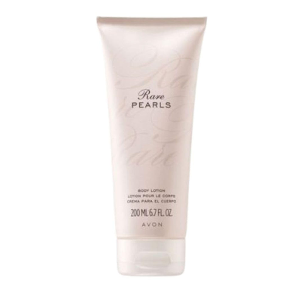 AVON Skin So Soft Rare Pearls bottle shown for smooth, scented body hydration.