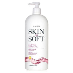 Avon Skin So Soft Soft & Sensual bottle with pump delivering lasting hydration and easy application