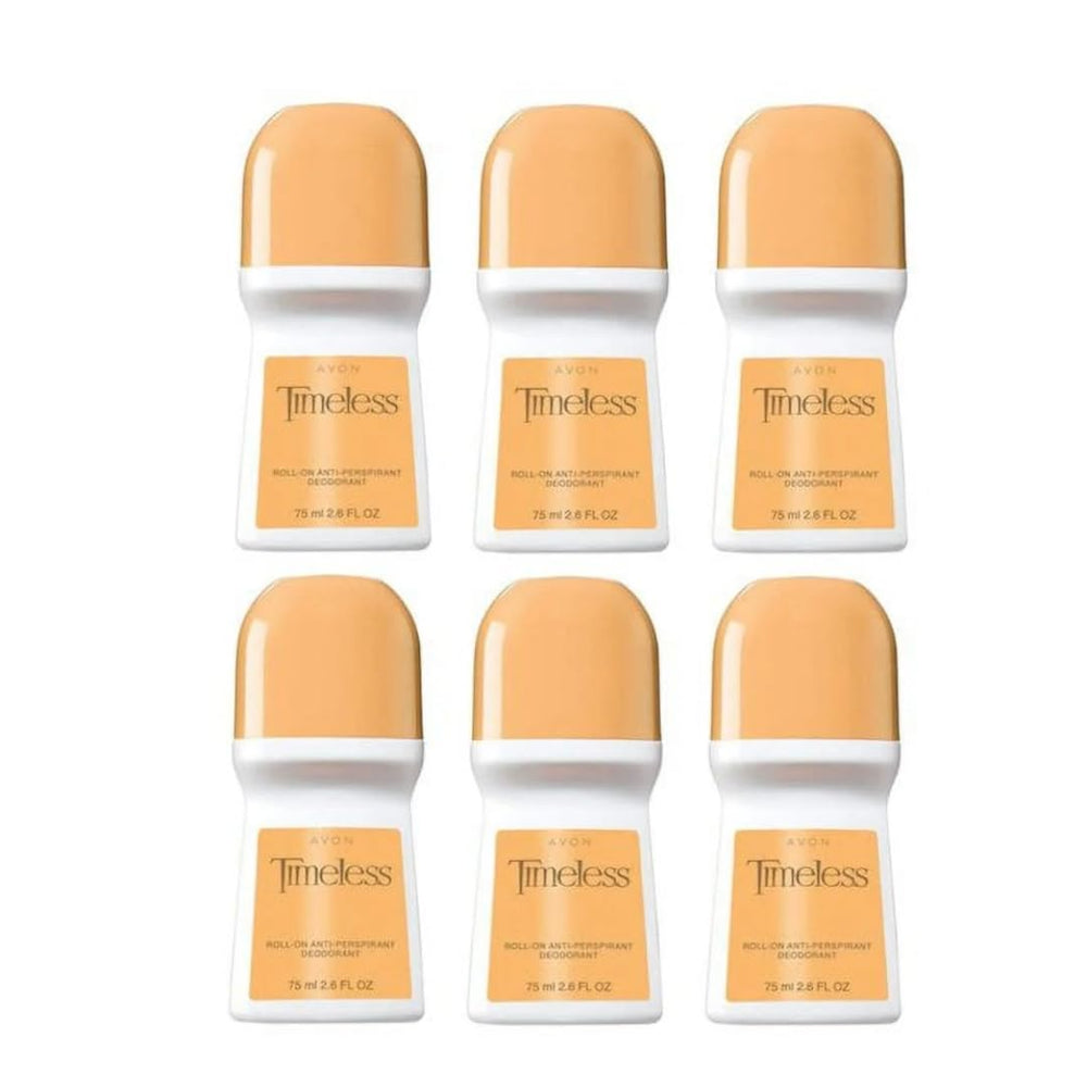 AVON Timeless roll-on deodorant bottle in a six-pack, long-lasting freshness for all-day confidence