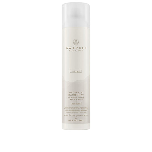 Awapuhi Wild Ginger hairspray bottle ready for quick-dry frizz control