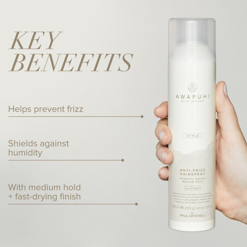 Awapuhi Wild Ginger hairspray mist shows even hold