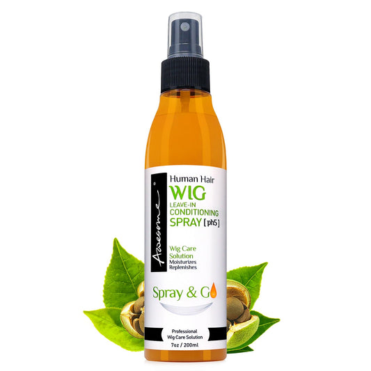 Awesome wig leave-in conditioner spray bottle provides detangling and added shine.