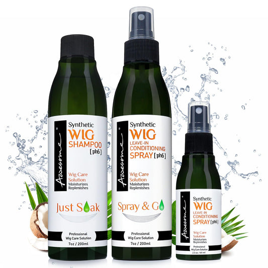 Awesome Synthetic Wig Shampoo bottle shown for gentle cleansing and residue-free refresh.