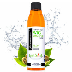 Awesome Wig Shampoo bottle close-up highlighting premium, pH-balanced care for human hair wigs