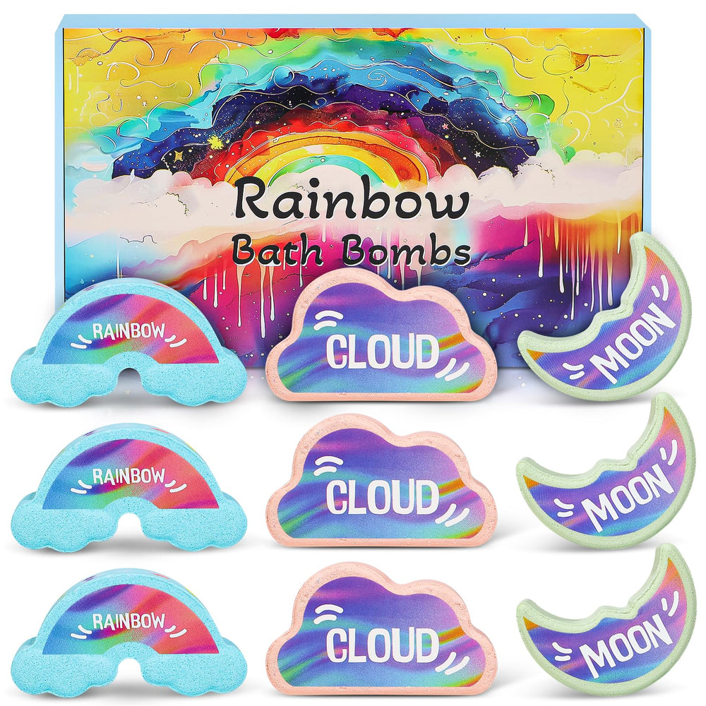 AWKUWA Rainbow Bath Bombs packaging shows gift-ready presentation for kids.