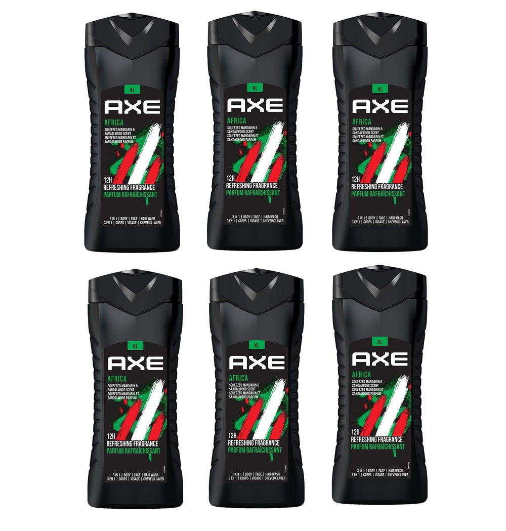 Close-up of AXE Africa body wash label showing German-made quality.