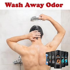 AXE Apollo scent 3-in-1 bottle provides invigorating aroma and simple wash.
