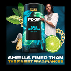 Front view of AXE Aqua Bergamot Deodorant Stick highlighting sleek design and fragrance notes
