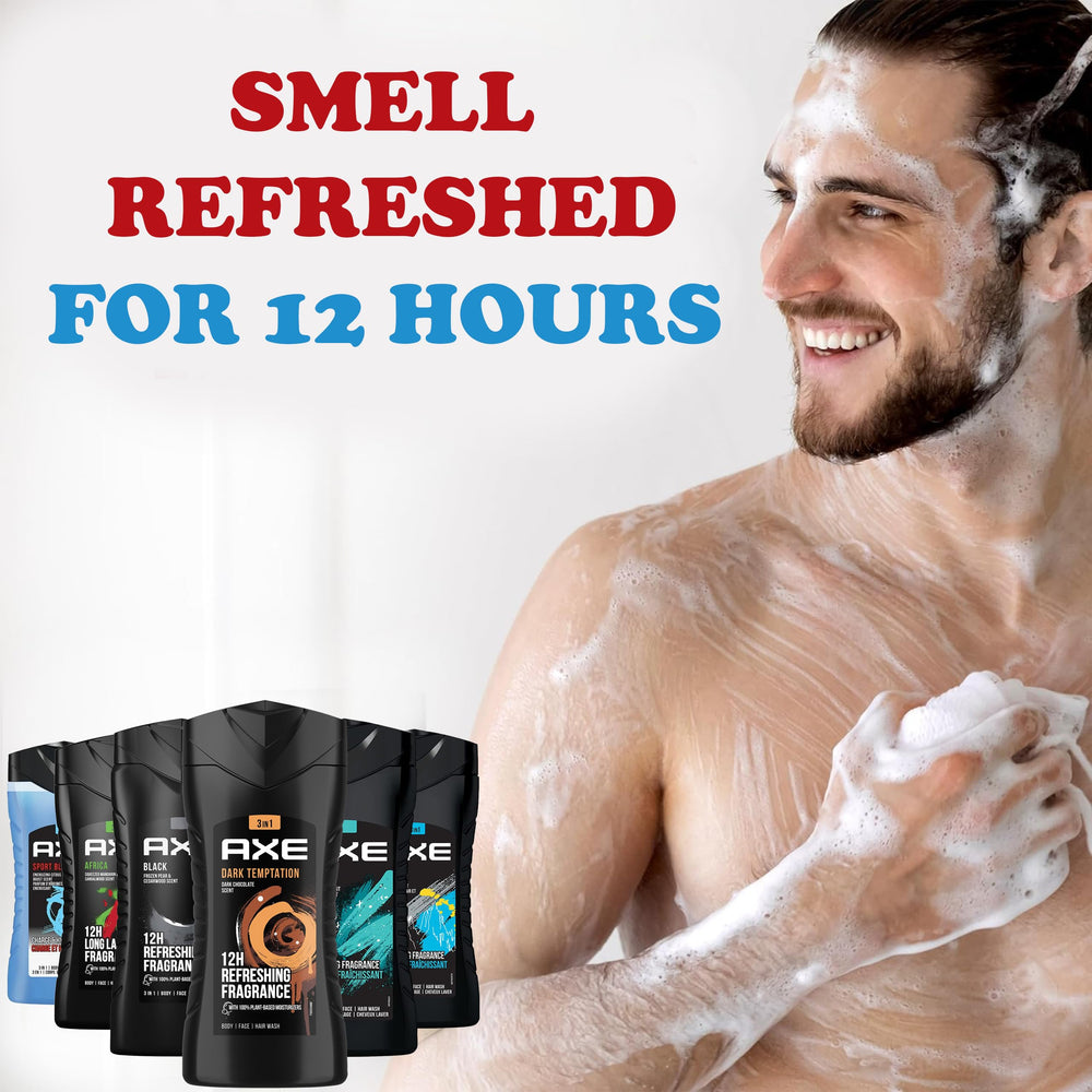 AXE Black scent 3-in-1 bottle blends clean feel with easy grooming.
