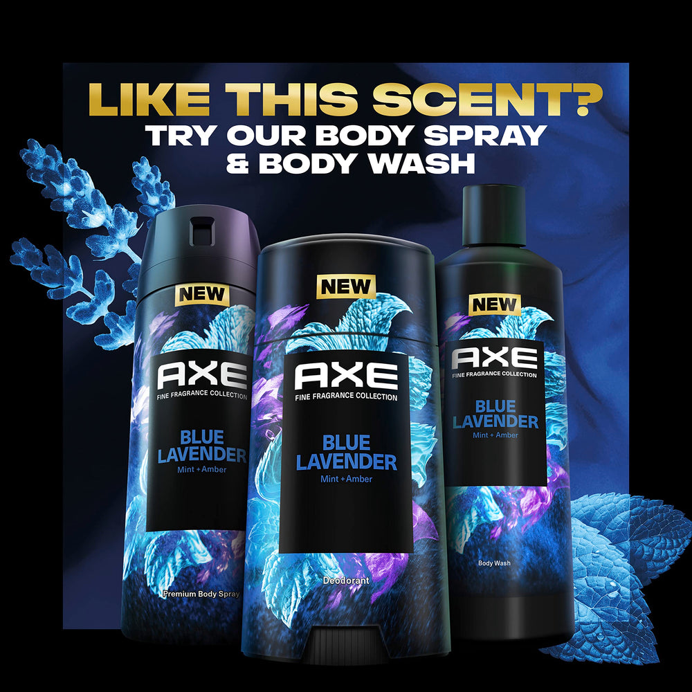 AXE Blue Lavender aluminum-free claim appeals to skin-friendly daily use.