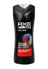 Axé Hair 3 in 1 Total Fresh bottle pour, refreshing all-in-one cleanse for hair and body.