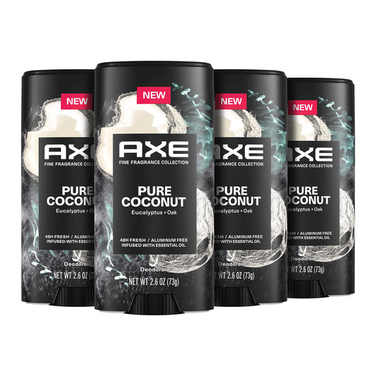 AXE Pure Coconut deodorant stick 4-pack for everyday freshness.
