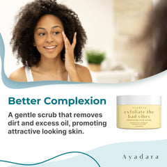 AYADARA Exfoliating Acne Scrub jar lid open invites routine skincare steps.