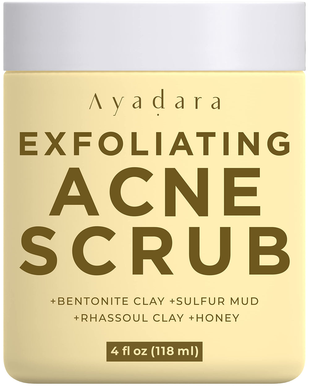 AYADARA Exfoliating Acne Scrub packaging looks premium and supports gentle daily cleansing.