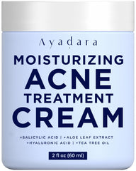 AYADARA Moisturizing Acne Cream bottle for easy daily use on oily, acne-prone skin.