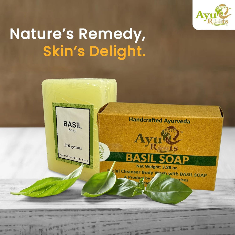 AyuRoots Basil Soap Bar — closeup of suds for rich, soothing lather.
