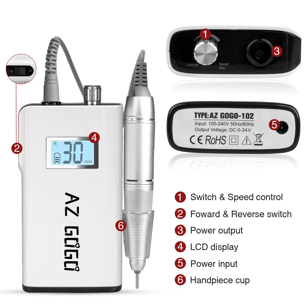 AZ GOGO nail drill machine heat-dissipation handpiece for cooler operation during long sessions.