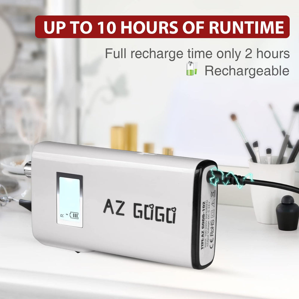 AZ GOGO nail drill machine LCD display showing speed and battery status for precise control.