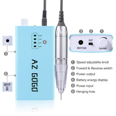 AZ GOGO blue nail drill suited for salon and home manicure and pedicure tasks.