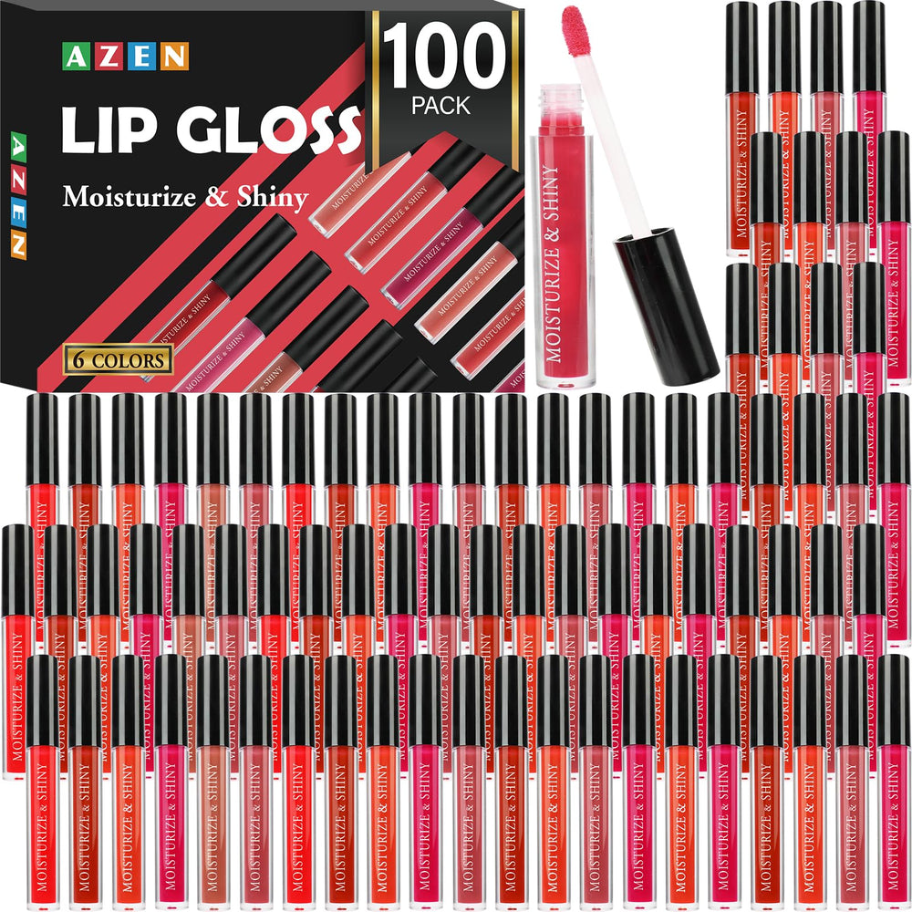 AZEN 100-pack lip gloss set with varied colors for versatile looks.