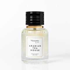 Azha Arabian Tea House bottle close-up notes, highlights saffron and jasmine for refined sillage.