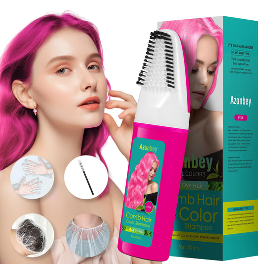 Azonbey Pink Hair Dye Shampoo applying gray coverage from roots to tips