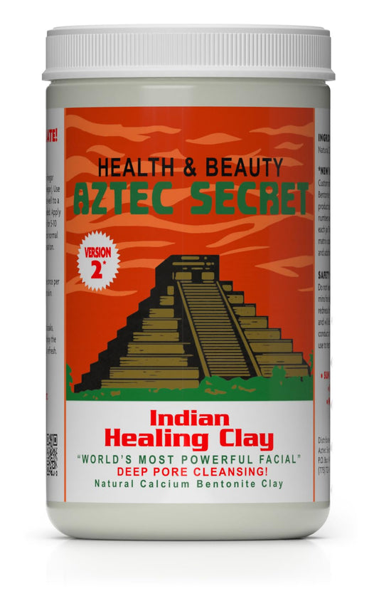 Aztec Secret Indian Healing Clay 2 lb package front view for deep pore cleansing and facial use.