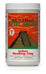 Aztec Secret Indian Healing Clay 2 lb package front view for deep pore cleansing and facial use.
