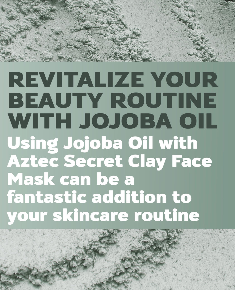 Aztec Secret Jojoba Oil skin application panel shows soothing moisture for dry skin.
