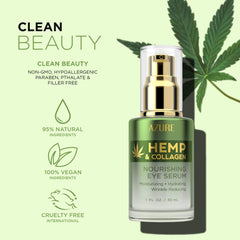 Azure Cosmetics hemp-collagen serum texture close-up for hydrating under-eye skin