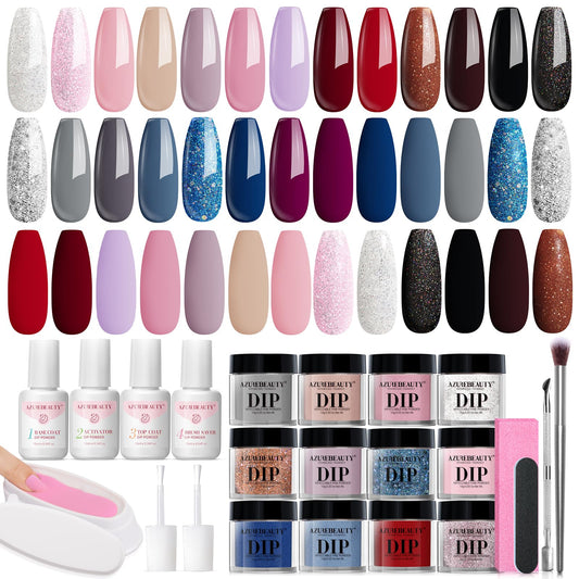 AzureBeauty 31-pcs dip powder kit color swatches for versatile at-home nail looks.