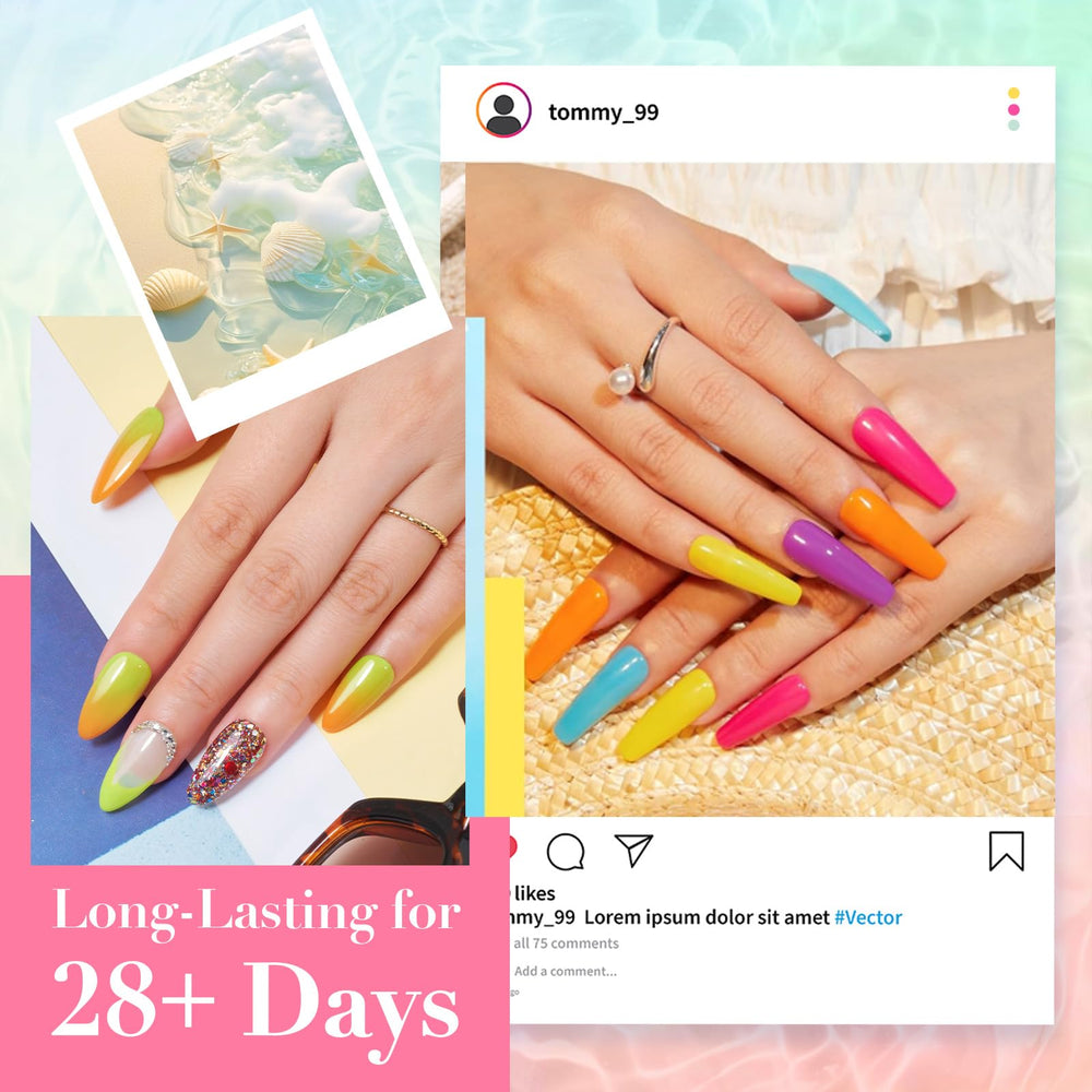 AZUREBEAUTY 36-color neon powders displays vibrant blues and yellows for nail art