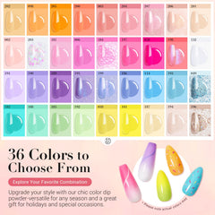 AzureBeauty 36-color dip powder swatch showing vibrant spring-summer shades.