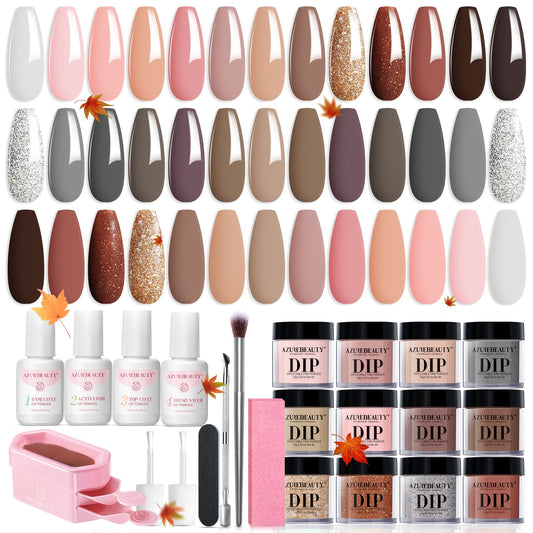 AzureBeauty dip powder collection with 20 neutral shades for versatile nails
