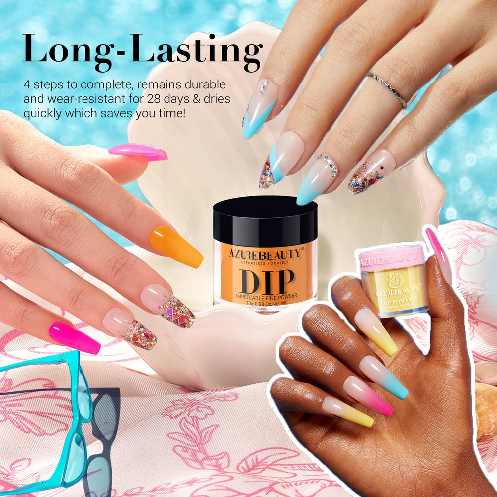 AzureBeauty dip powder color collection showing vibrant shades