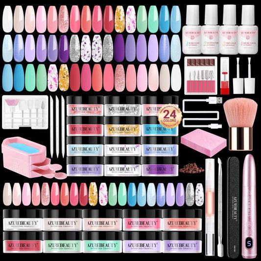 AZUREBEAUTY dip powder kit with 24 colors for at-home nail design options
