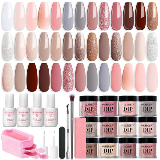 AZUREBEAUTY dip powder color swatches show a vibrant 20-color range for versatile looks